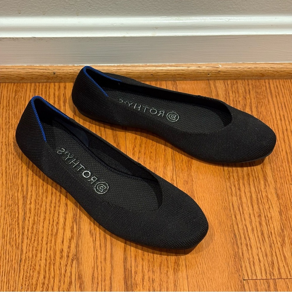 Rothy's Black Flats with Blue Trim